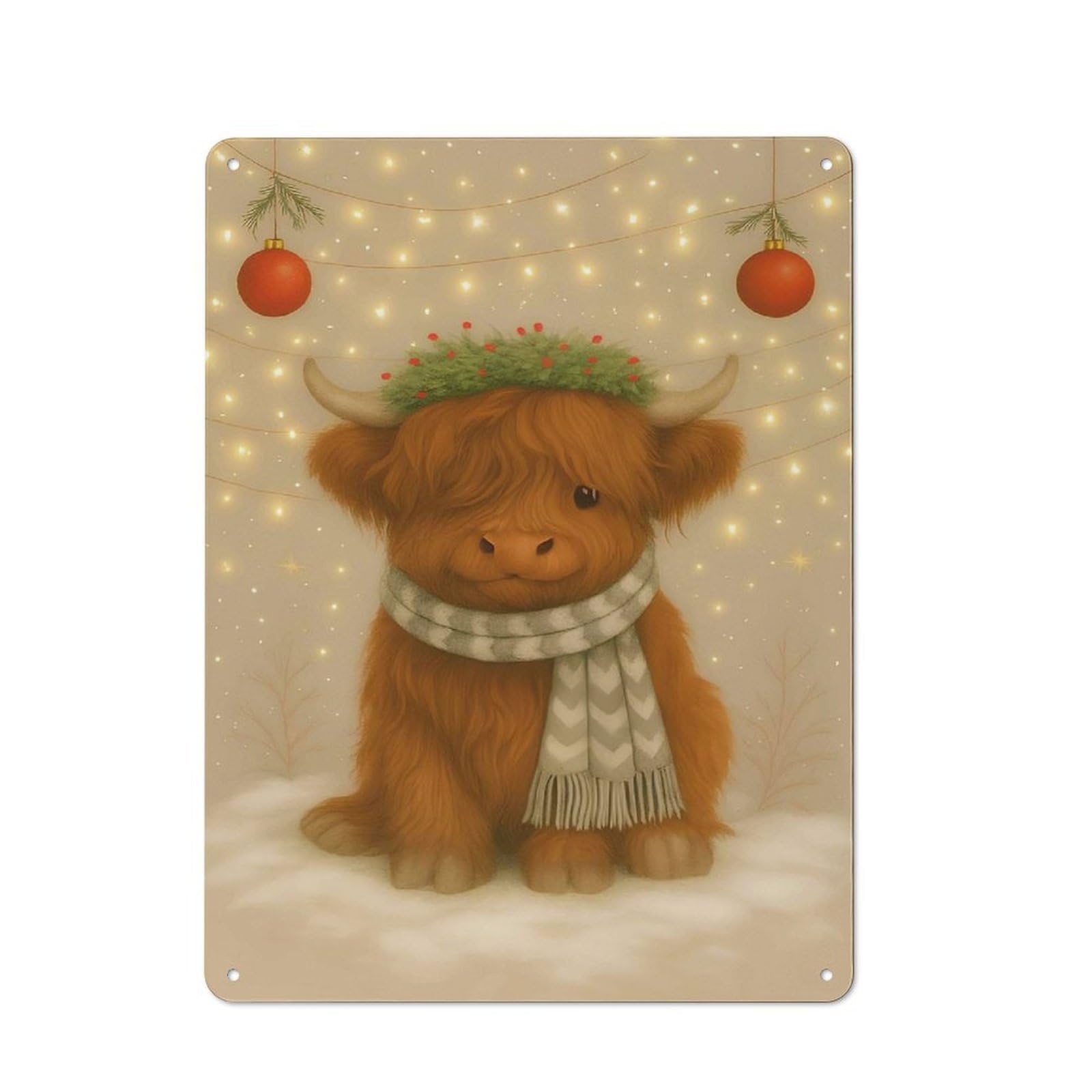 Junmoney Style-22 Tin Wall Plaque 40X30cm With Festive Highland Cow Christmas For Guest Room Or Hallway, For Updating Guest Room And Hallway After Moving