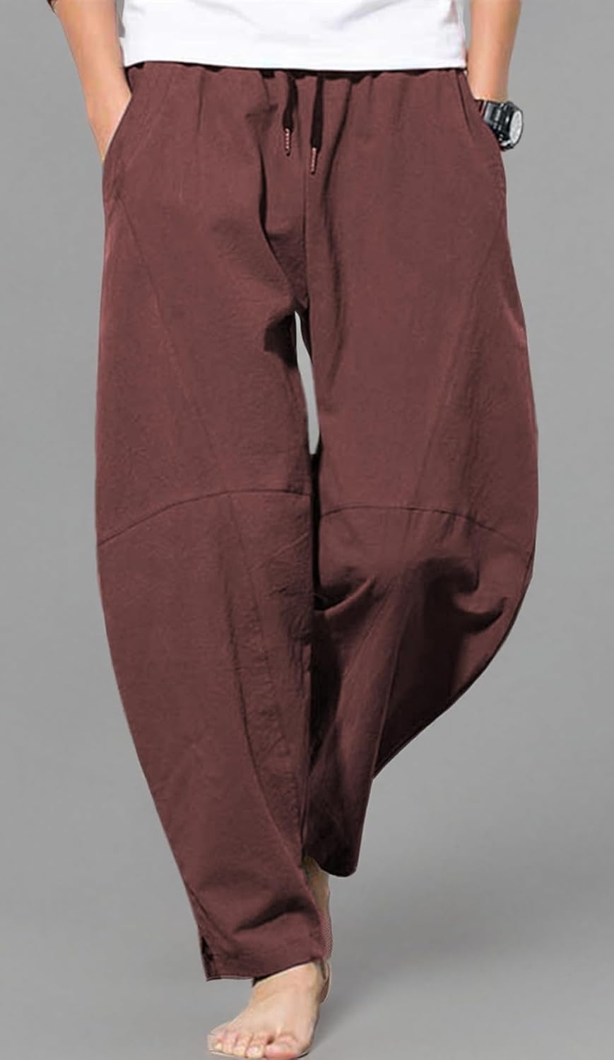 PACEIADTA Men's Cotton Linen Drawstring Pants Elastic Waist Casual Summer Beach Pants - Image 4