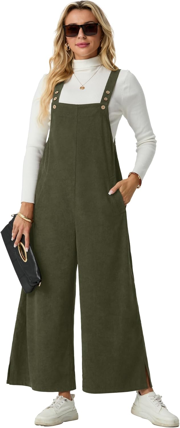 Lepunuo Womens Corduroy Casual Jumpsuits Adjustable Summer Wide Leg Rompers Sleeveless Overalls with Pockets - Image 3