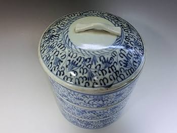 鉢■微塵唐草重鉢 蓋物 三段重鉢 古伊万里染付 菓子器 時代物 江戸期 骨董品■ 鉢□微塵唐草重鉢 蓋物 三段重鉢 古伊万里染付 菓子