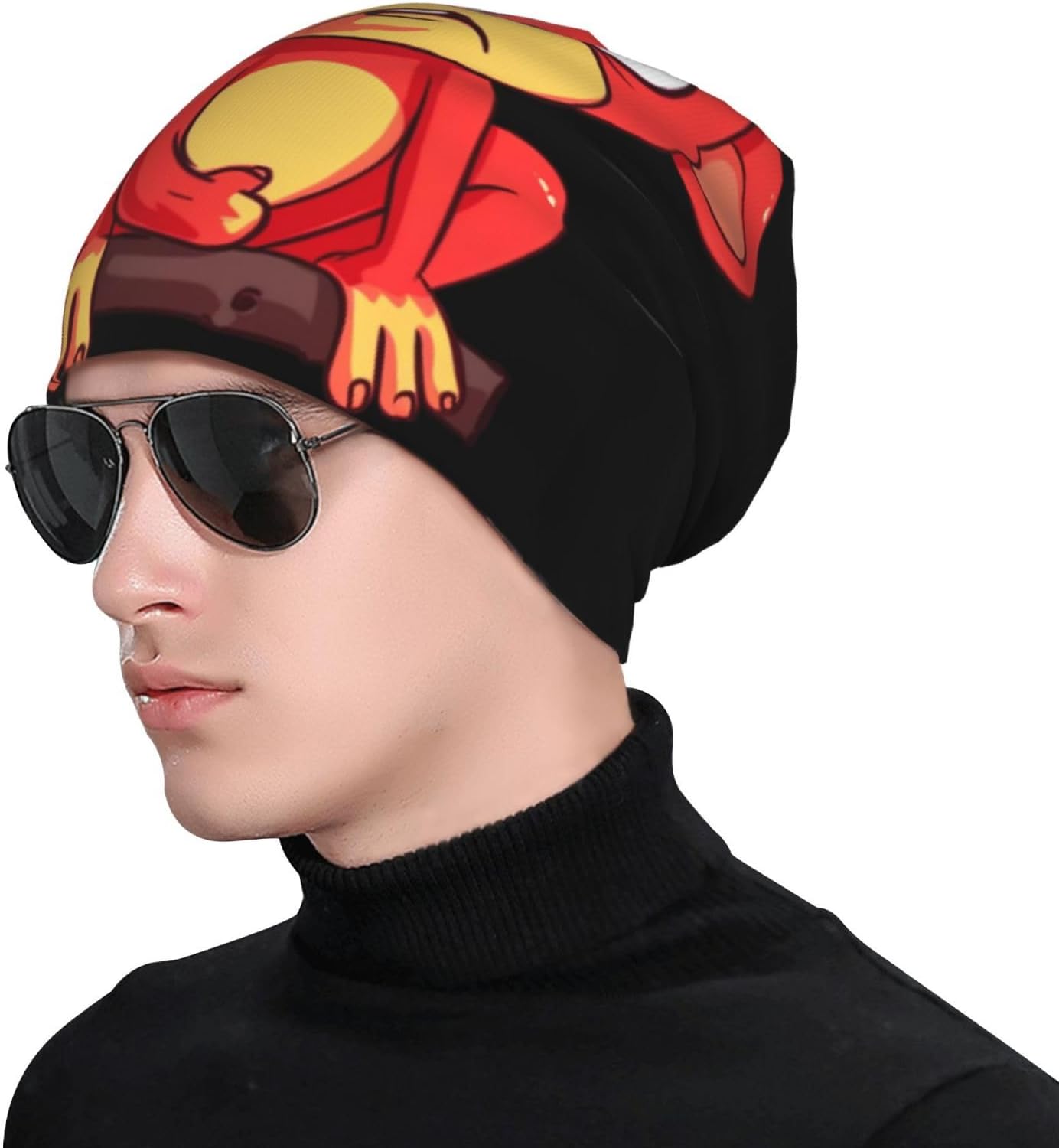 Knitted Hat Cartoon red Monkey Print Beanie for Women Soft Warm Beanie Cap Casual Knit Hat Men Winter Beanies