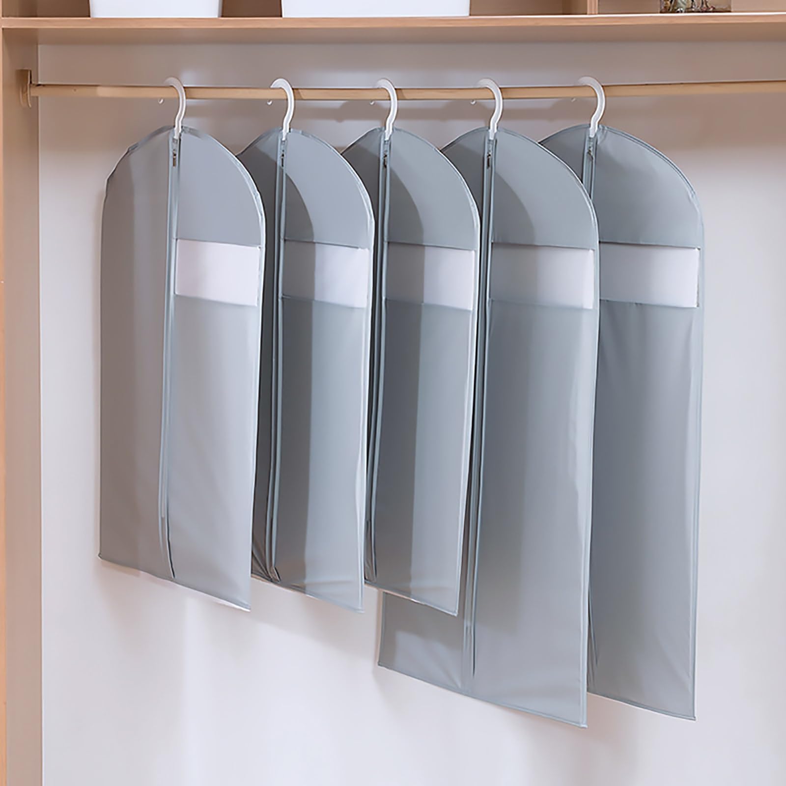 Paquete de 5 Fundas Ropa con Cremallera y Ventana Transparente, Funda Abrigos para Colgar, para Trajes, Abrigos, Vestidos(Gray,60 * 130CM/24 * 51IN)