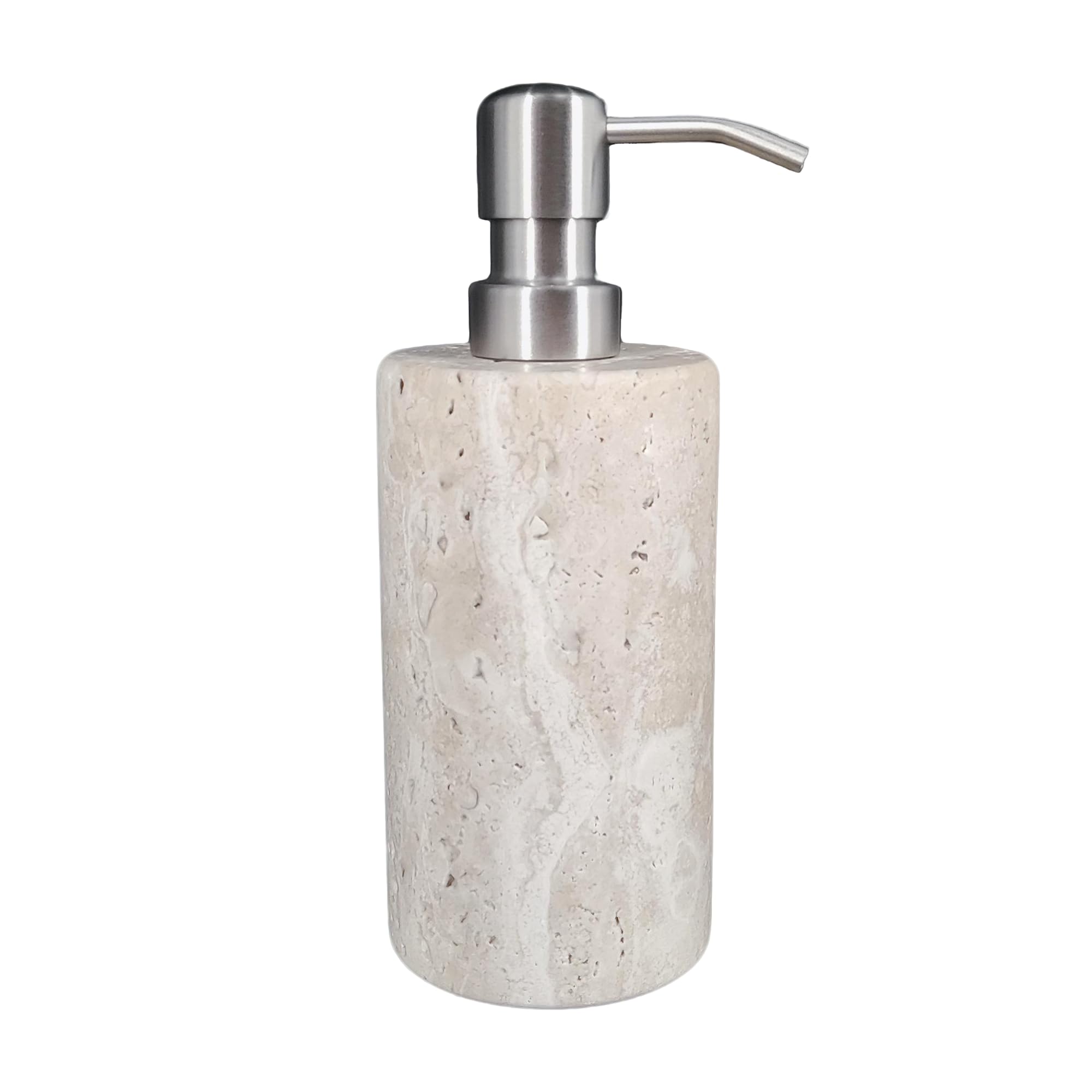 Dispensador de jabón de mármol travertino natural con bomba de acero inoxidable, botellas de jabón líquido de loción de mármol para cocina y baño
