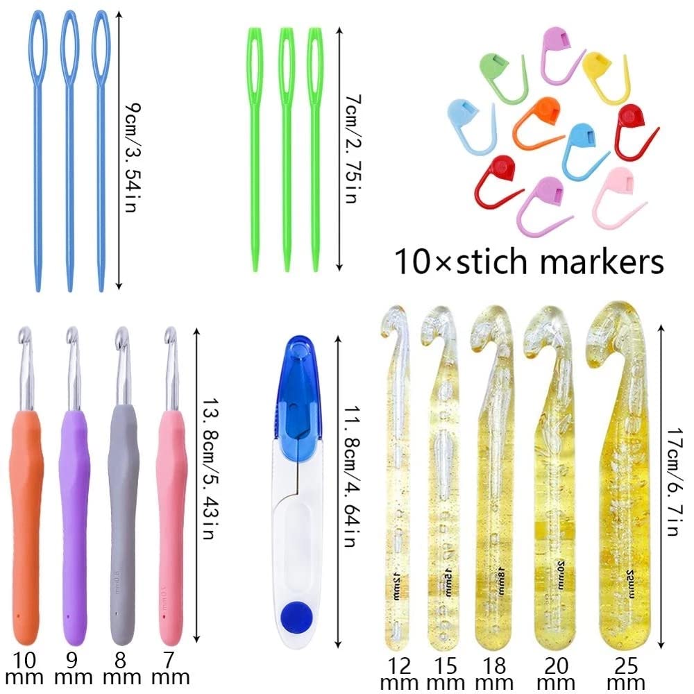 8KLANMMQ FSYSM Juego de agujas de ganchillo Kit de tejer Agujas de punto Estuche de artesanía de lana Juego de ganchillo Bordado Tejer Herramientas de costura DIY (Color: A Tamaño: Como se muestra)
