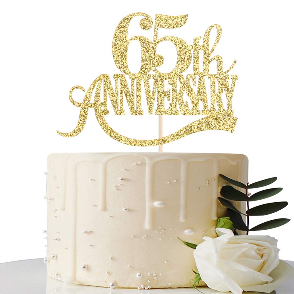 Buy Gold Glitter 65th Anniversary Cake Topper for Happy 65th Wedding