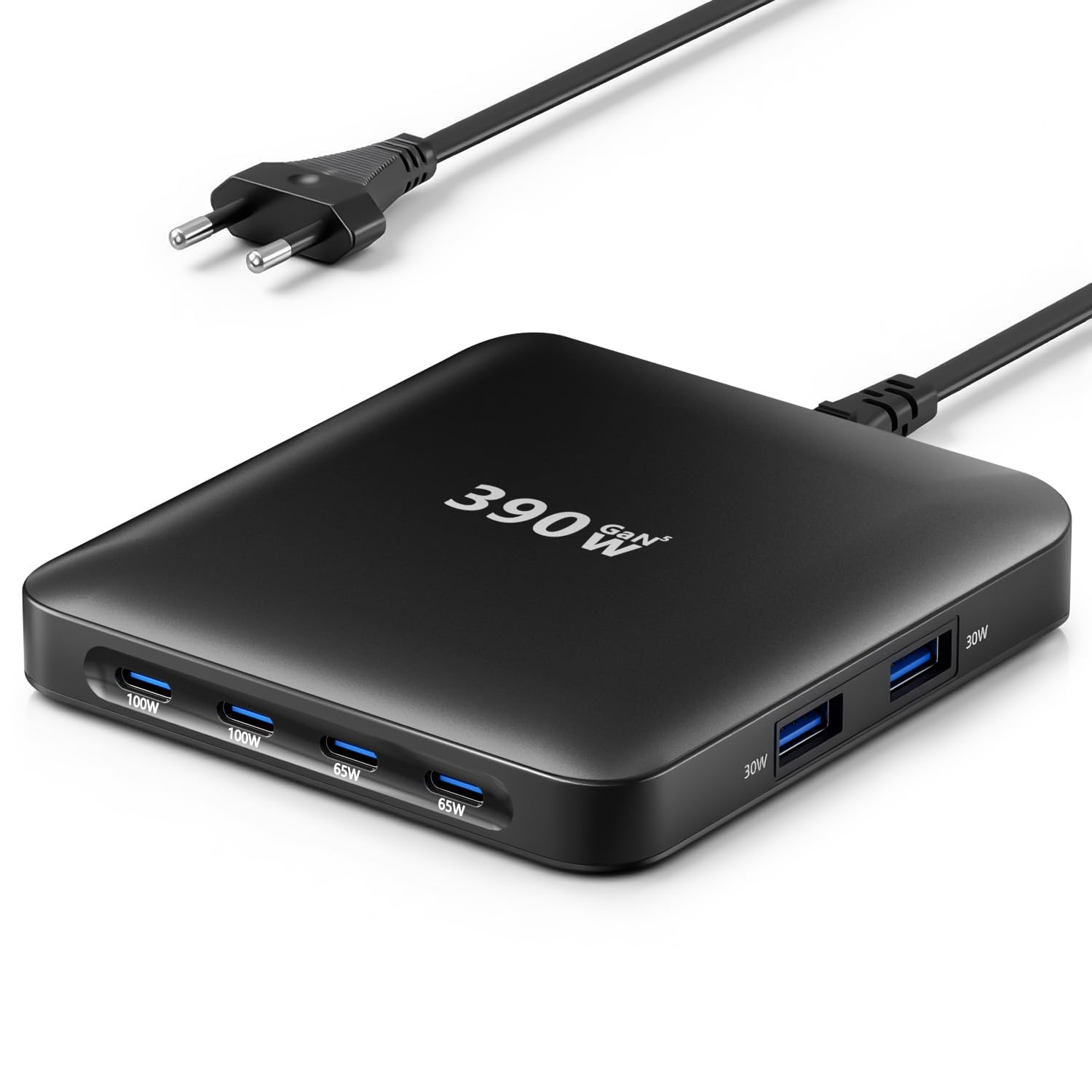 Chargeur USB-C 390W, Chargeur 6 Ports avec 4 USB-C et 2 USB-A, Adaptateur d'alimentation GaN, Compatible avec iPhone 17/16/15/iPad/Galaxy S25/Ordinateur Portable/Tablette
