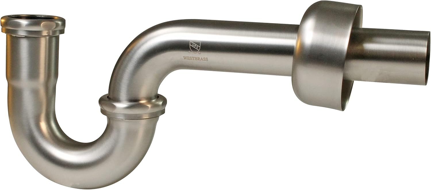 Westbrass D400-1-07 1-1/2" OD 17 gauge P-Trap with High Box Flange, Satin Nickel