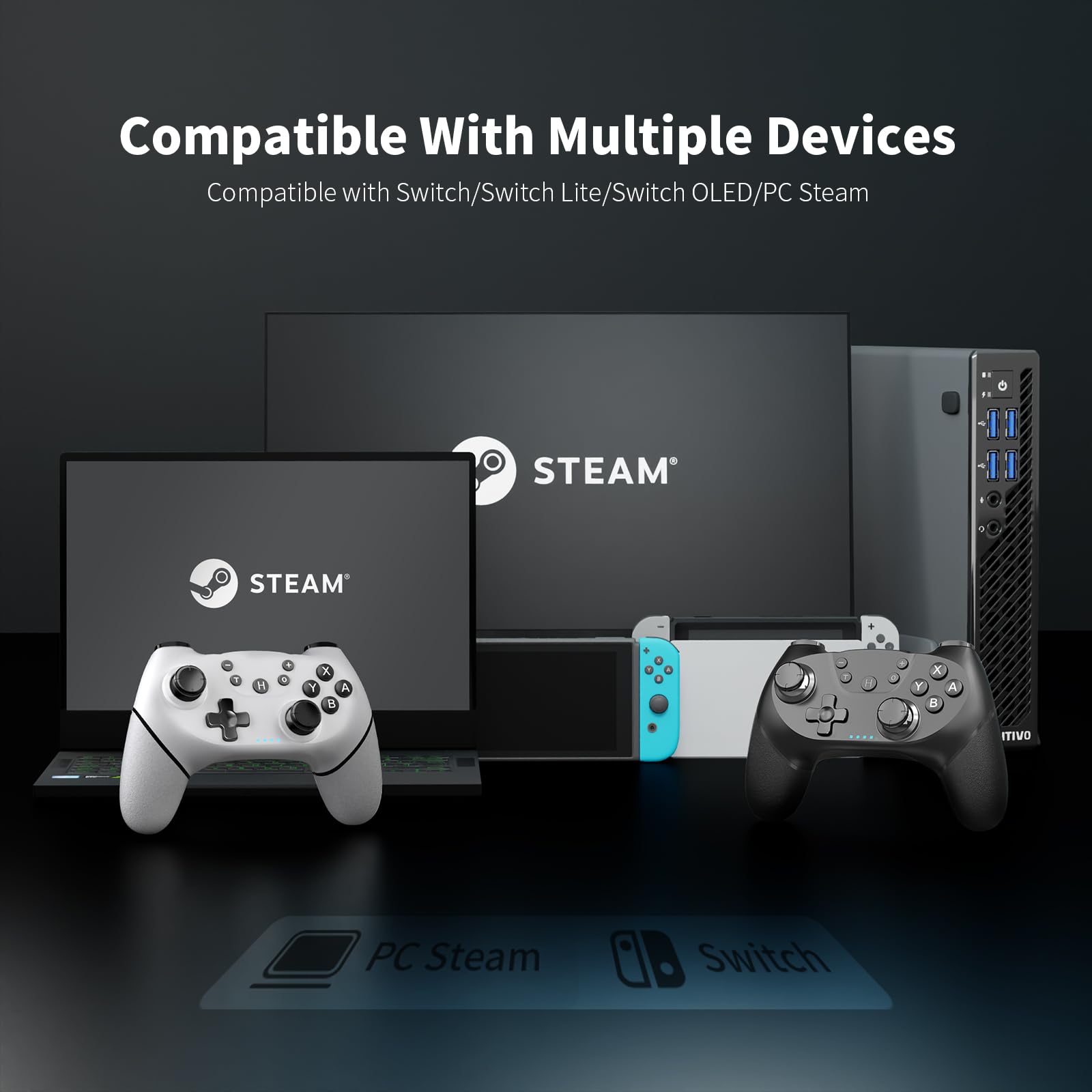 AceGamer 2pcs Controller Wireless per Switch/Switch 2/Lite/OLED, Controller per Switch Pro con funzione di risveglio con un solo pulsante con doppia vibrazione/turbo/screenshot (Nero e Bianco)