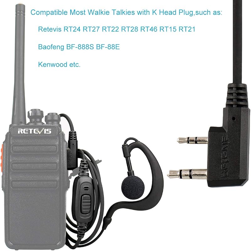Retevis RE3120 Rádió Fejhallgató 2 Tűs C-Típusú Headset JUCJET RT24 RT27 RT668 Baofeng BF-888S Kenwood Walkie Talkie Kompatibilis (2 db)