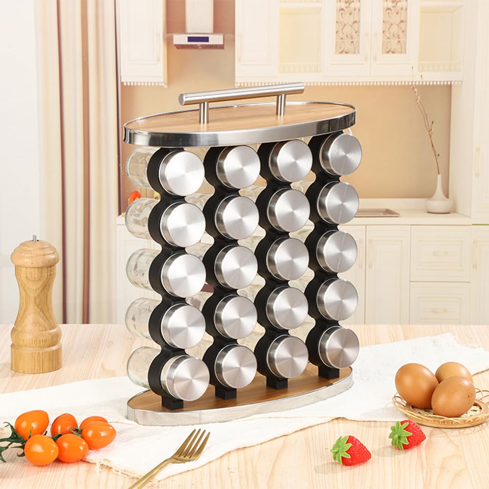 Estante para Especias, 20 Tarros de Vidrio para Organizar y Almacenar Especias con Mango para Cocina Despensa Organizador de Condimentos