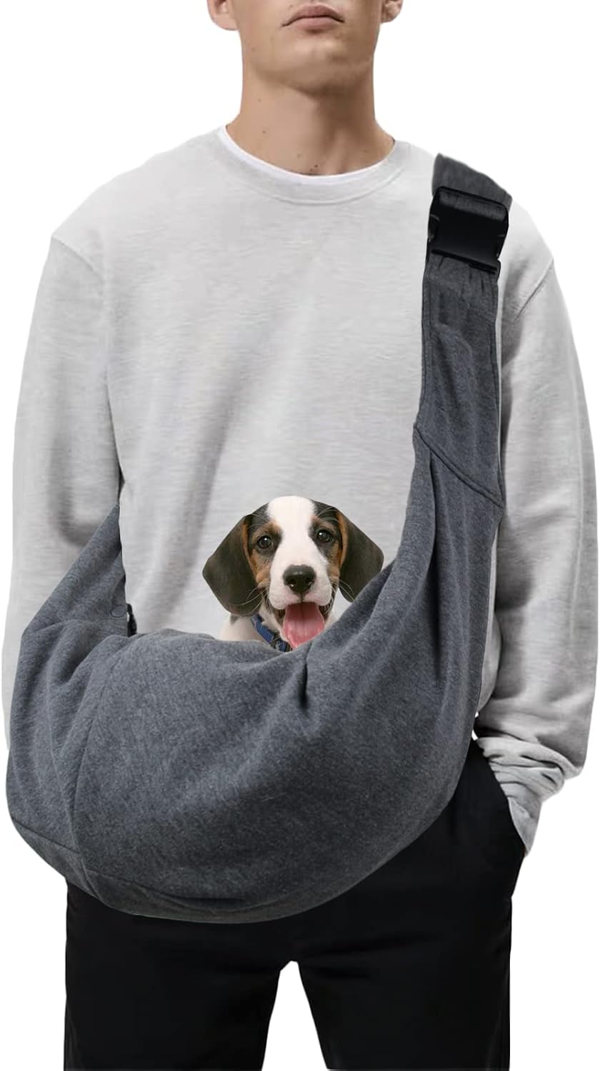Dog Sling Carrier, Hands Free Pet Papoose Bag, Soft Fabric Dog Carrier, Adjustable Strap Grey PSC-001 Pet Sling Carrier