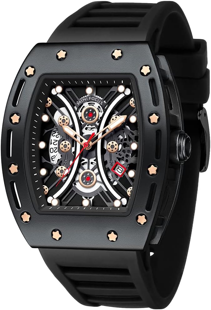 Watch for Men Wristwatch Fashion Hollow Big Dial Luminous Waterproof Sport Analog Quartz Business Mens Watches Black Silicon Strap Dress Watch