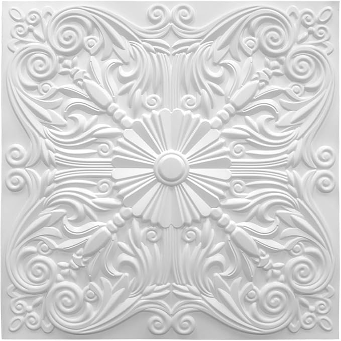 Art3d Decorative Ceiling Tile 2x2 Glue up, Lay in Ceiling Tile 24x24 Pack of 12pcs Spanish