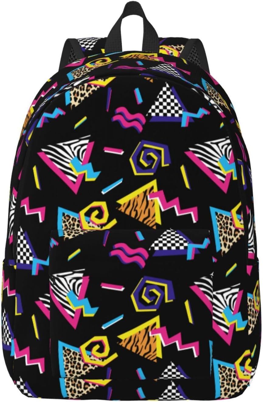 Abstract 90s Retro Fashion Backpack for Girls Boys Women Lightweight Canvas Bookbag Casual Daypack for Travel Outdoor Camping, 17 Inches