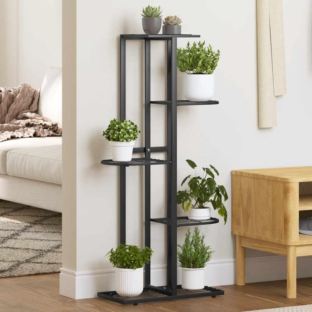 Fioriera a 5 ripiani in metallo nero, 43 x 22 x 98 cm, mensola per piante, balcone, patio, soggiorno, con supporto per vaso e mensola per erbe aromatiche, orchidee e piante grasse