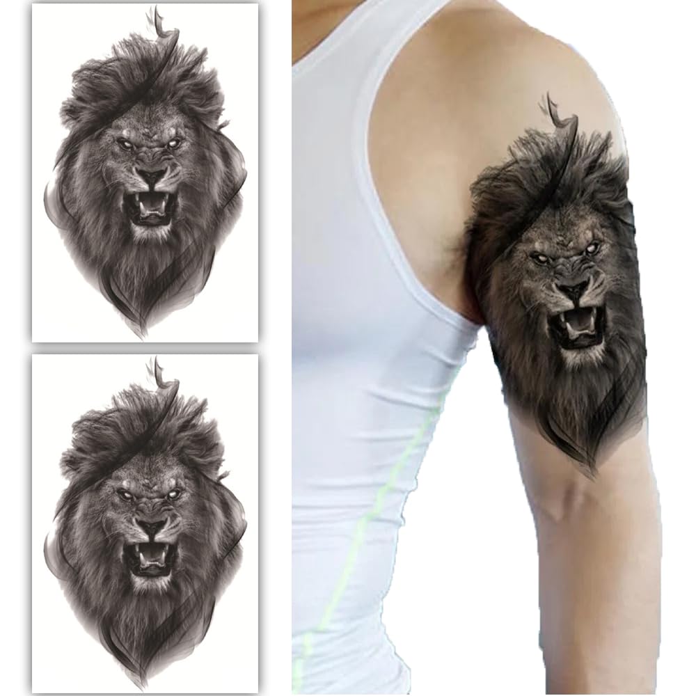 S.A.V.I 2 Sheets Realistic Black Lion Temporary Tattoo Stickers - Large 19x12cm - Long-Lasting Waterproof Body Art for Men & Women - Easy Apply & Remove - Ideal for Arm, Shoulder, Back-image-21