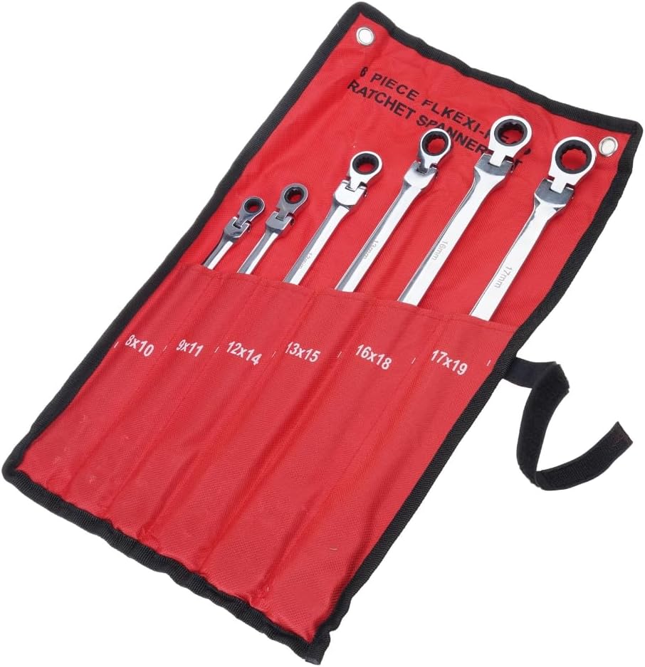 Double Box End Ratcheting Wrench Set Metric 6 Pcs 8-19mm Chrome Vanadium Steel