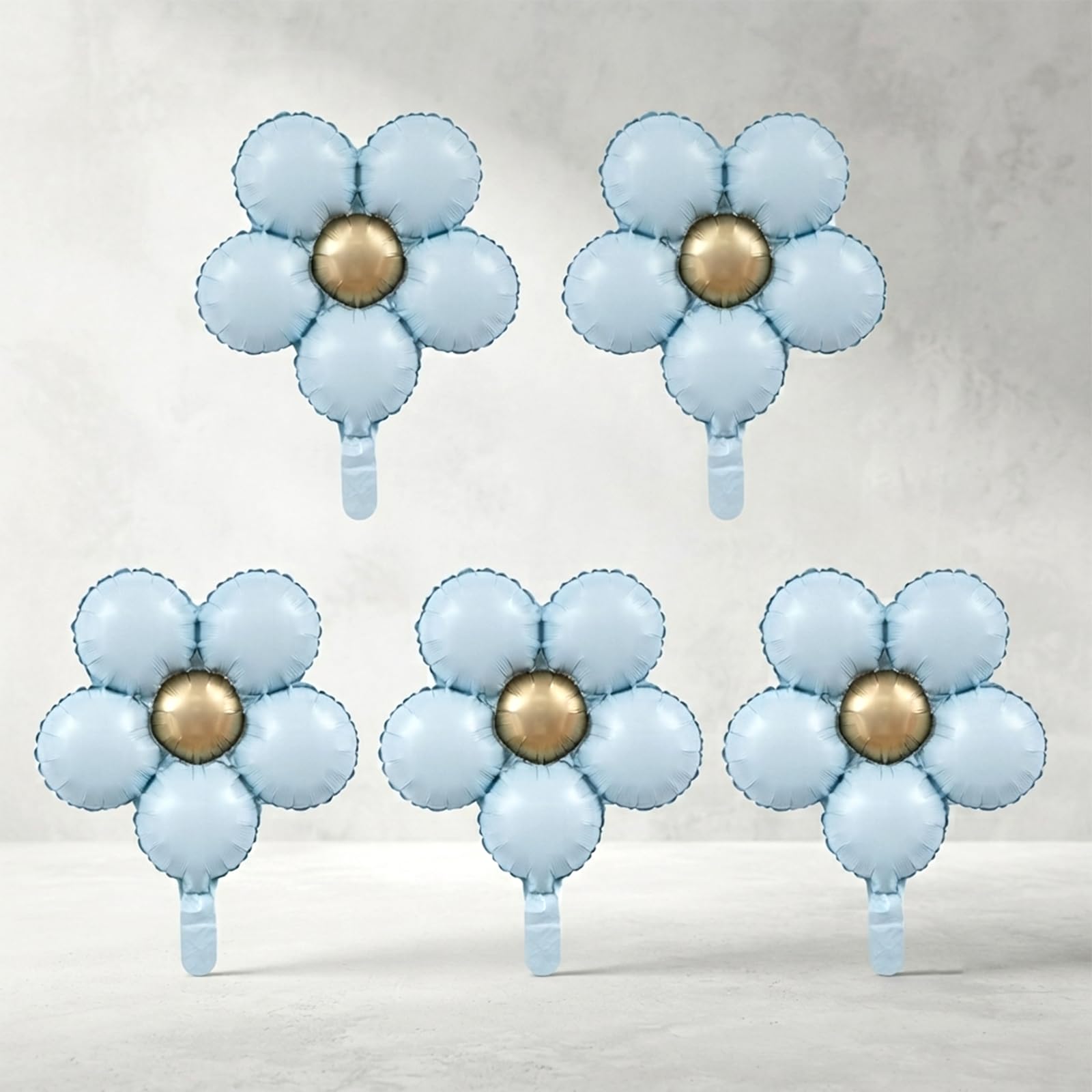 5PCS Blue Gold Five-Petal Flower Balloons for Birthday