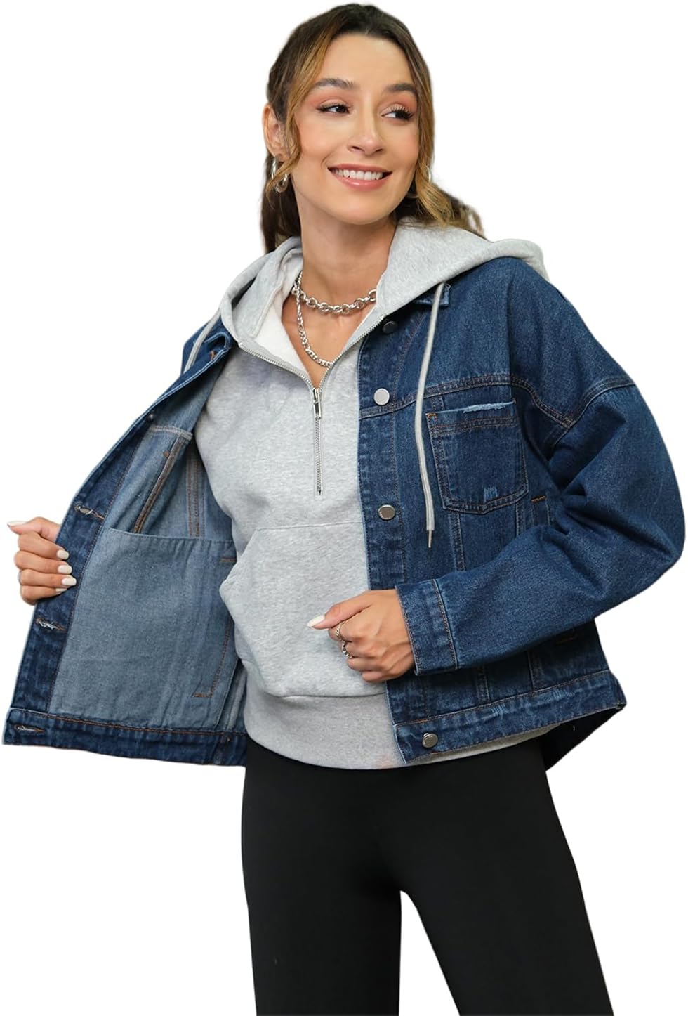 GREAIDEA Womens Opal Swing Denim Jacket Distressed Ripped Button Front Jean Jackets with Pockets Y2K Clothing