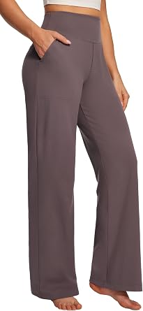 Ewedoos Wide Leg Yoga Pants with Pockets for Women Tummy Control Stretchy Work Dress Pants Business Casual Trousers