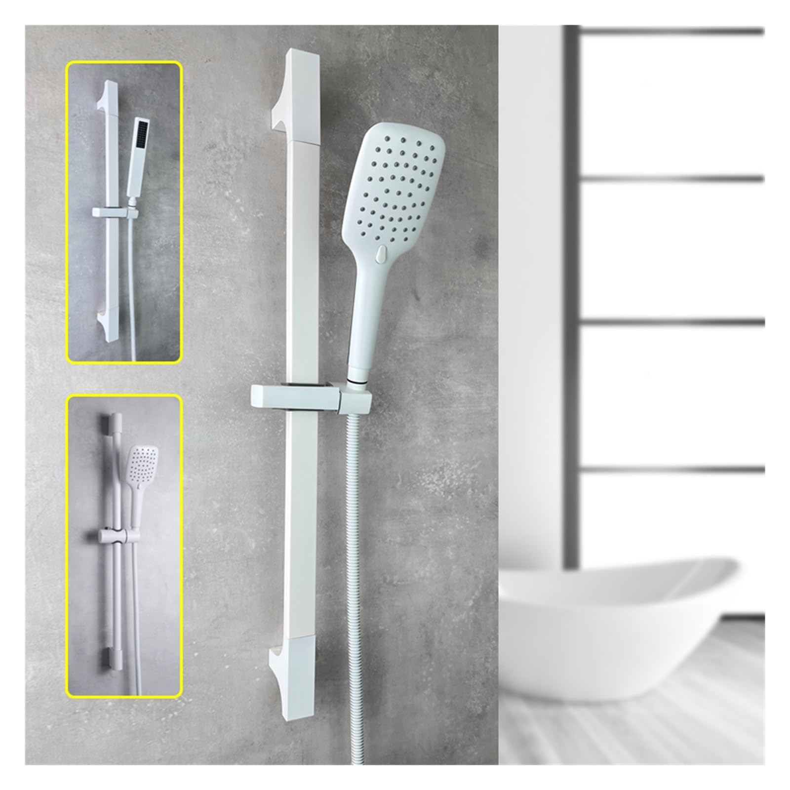 Ensemble de Barre de Douche 3 Fonctions, Barre coulissante réglable en Acier Inoxydable, Laiton Blanc Mat, Douche en Plastique ABS, Tuyau de 1,5 m (Couleur : lot 2) Beauty Comes