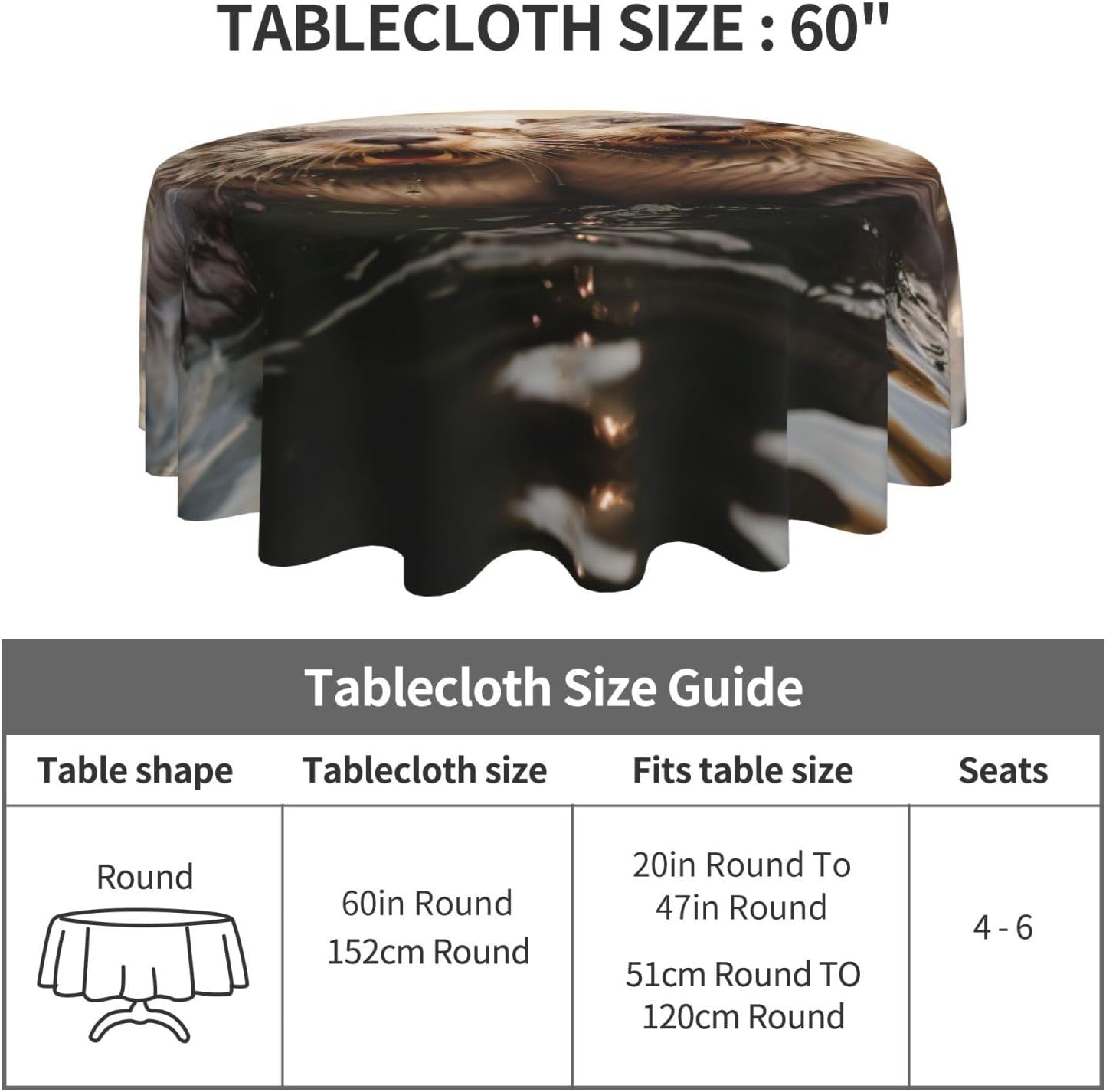 Cute Otter Print Wrinkle Free Dining Table Cover for Birthday Party Farmhouse Tablecloths Up to 60 x 60 Inches