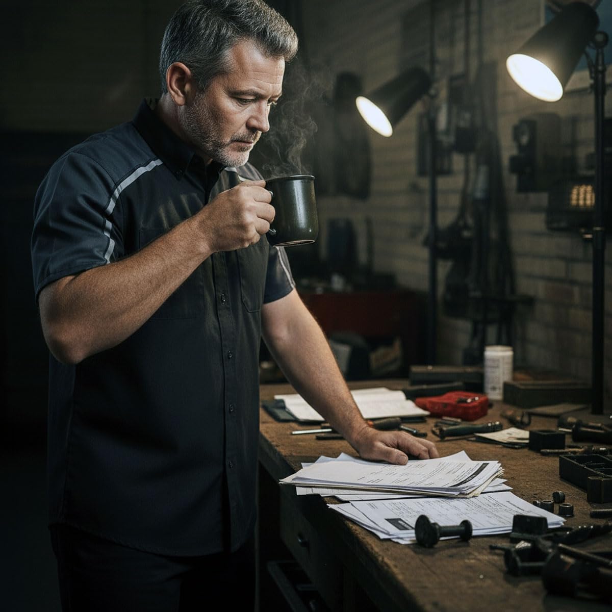 Milwaukee Motorcycle Clothing Co. MDM11601 Men's Black and Grey Button Up Mechanic Shirt w/Reflective Stripe - Image 2