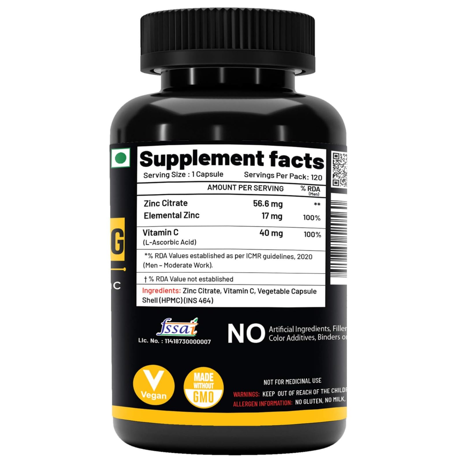 NutriJa Zinc Citrate 56mg (17mg Elemental Zinc) with Vitamin C 40mg | Immune Support, Skin & Hair Health | 120 Veg Capsules — Amazon image 2
