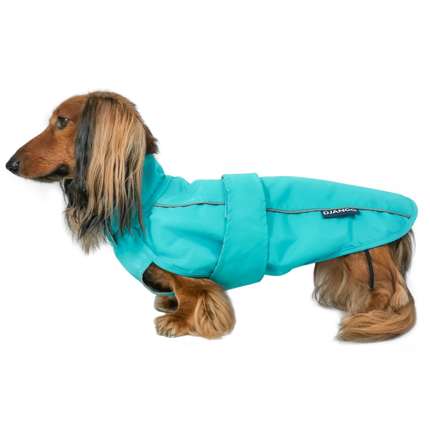 DJANGO Dog Jacket & Raincoat – Lightweight Water-Resistant Coat for Small, Medium & Long Dogs Like Dachshunds – Reflective, Adjustable Fit,