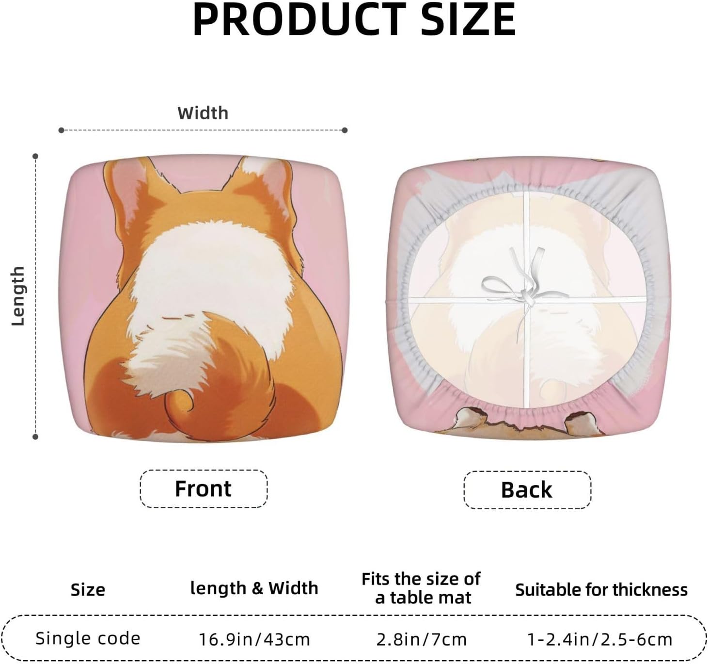 Funny Corgi Butt Brown Print Square Cushion Covers 6 Pcs Set Elastic Non-Slip Seat Cushion Slipcovers Pet Furniture Protectors for Chair, Sofa