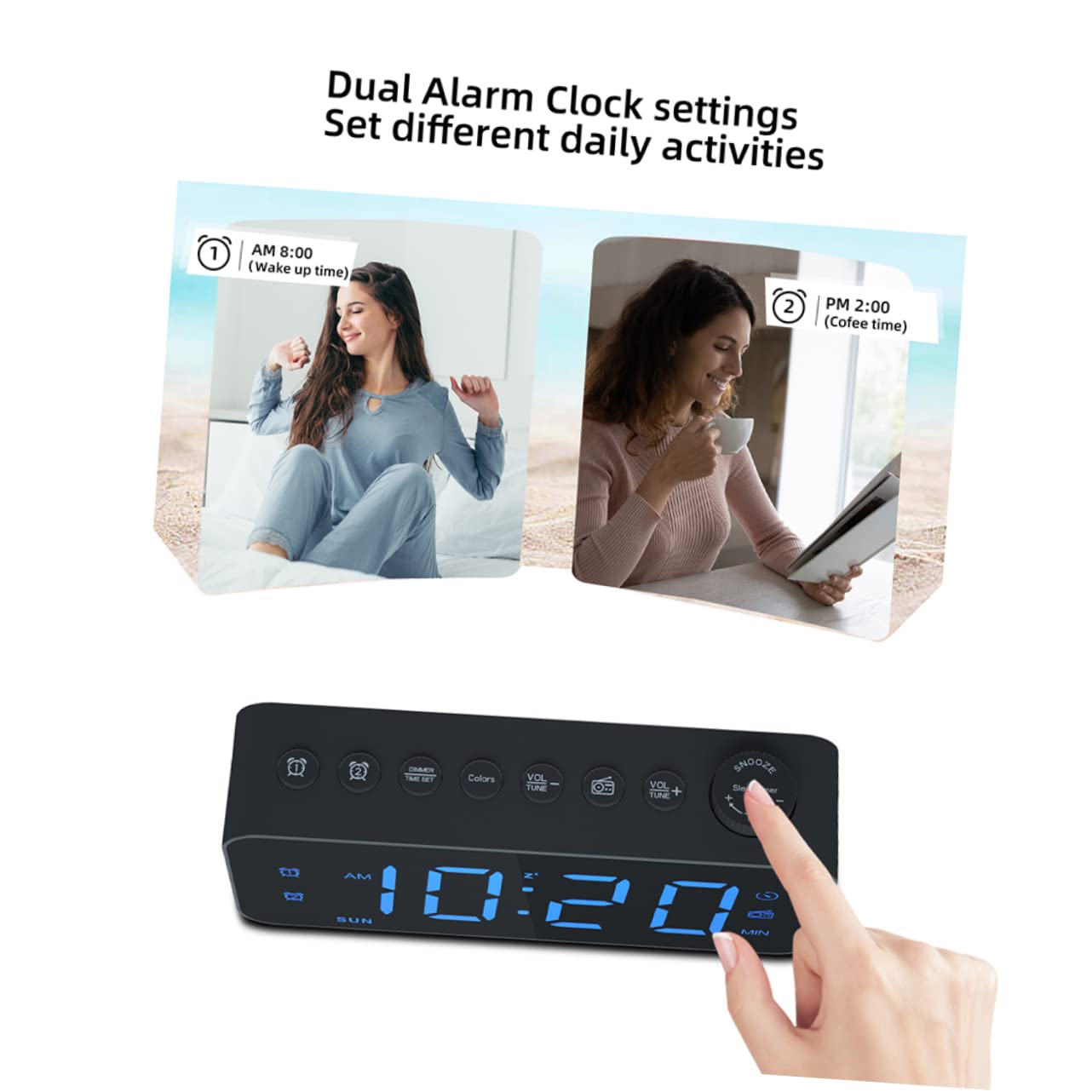 SHINEOFI Reloj Despertador Digital de Gran Pantalla LED Negro | USB de Salida, Control de Alarma Independiente, Aviso de Alarma, Plástico, para Dormitorio y Oficina