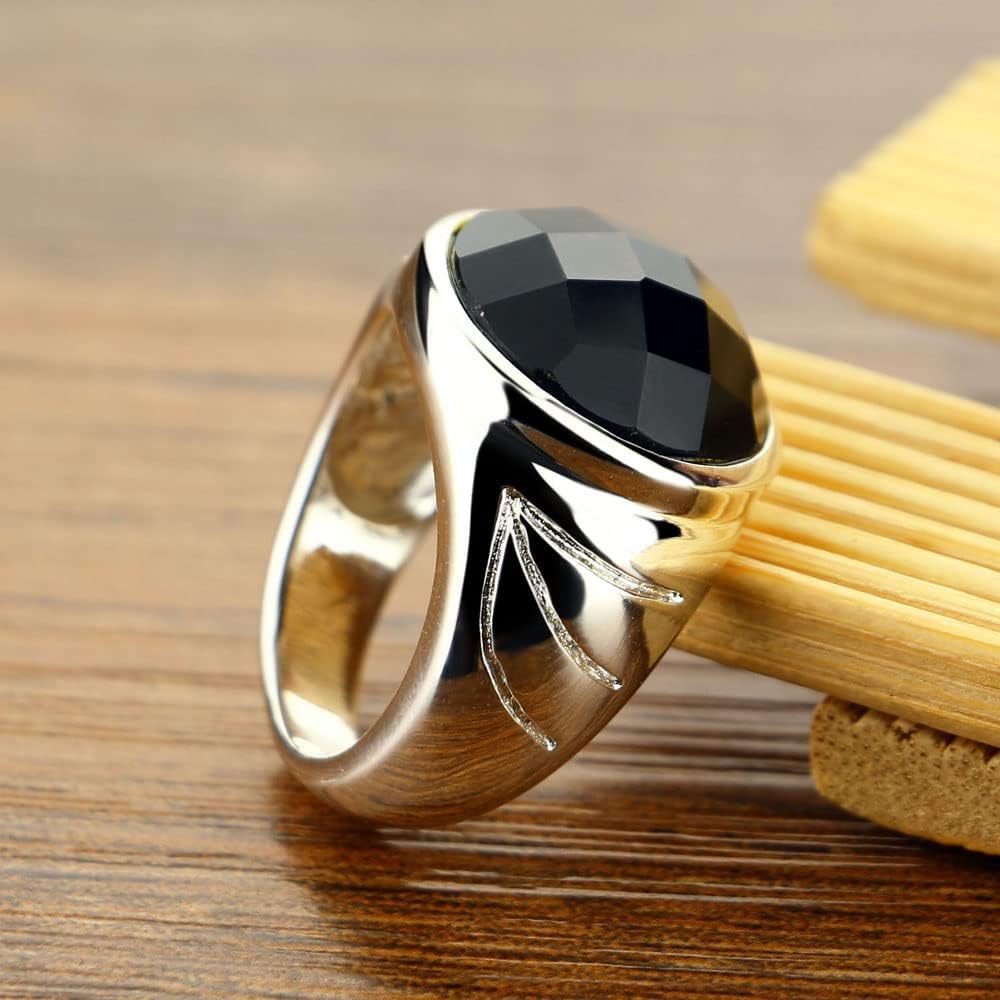 925 Sterling Silver Black Agate Ring, Large Onyx Ring, Vintage Handmade Men's Ring, Christmas Birthday Father's Gift Size 6-13 - Image 6