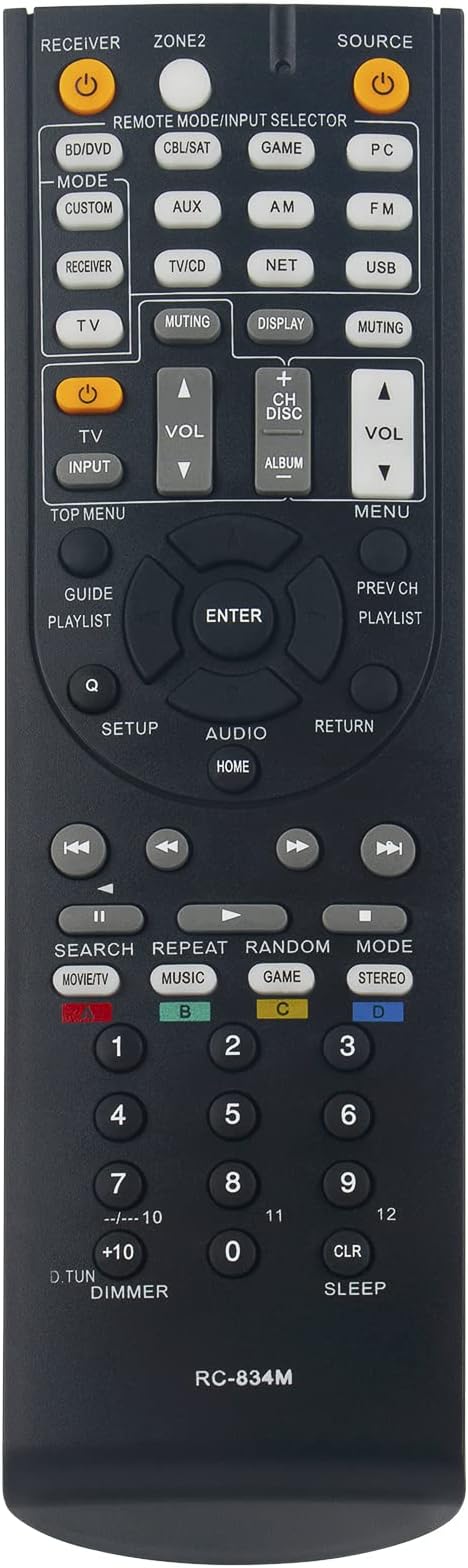 RC-834M Replacement Remote Control fit for Onkyo AV Receiver 24140834 RT24140834 HTR791 HTS7500 HTRC440 HTRC460 TXNR414 TXNR515 HT-R791 HT-S7500 HT-RC440 HT-RC460 TX-NR414 TX-NR515, Black