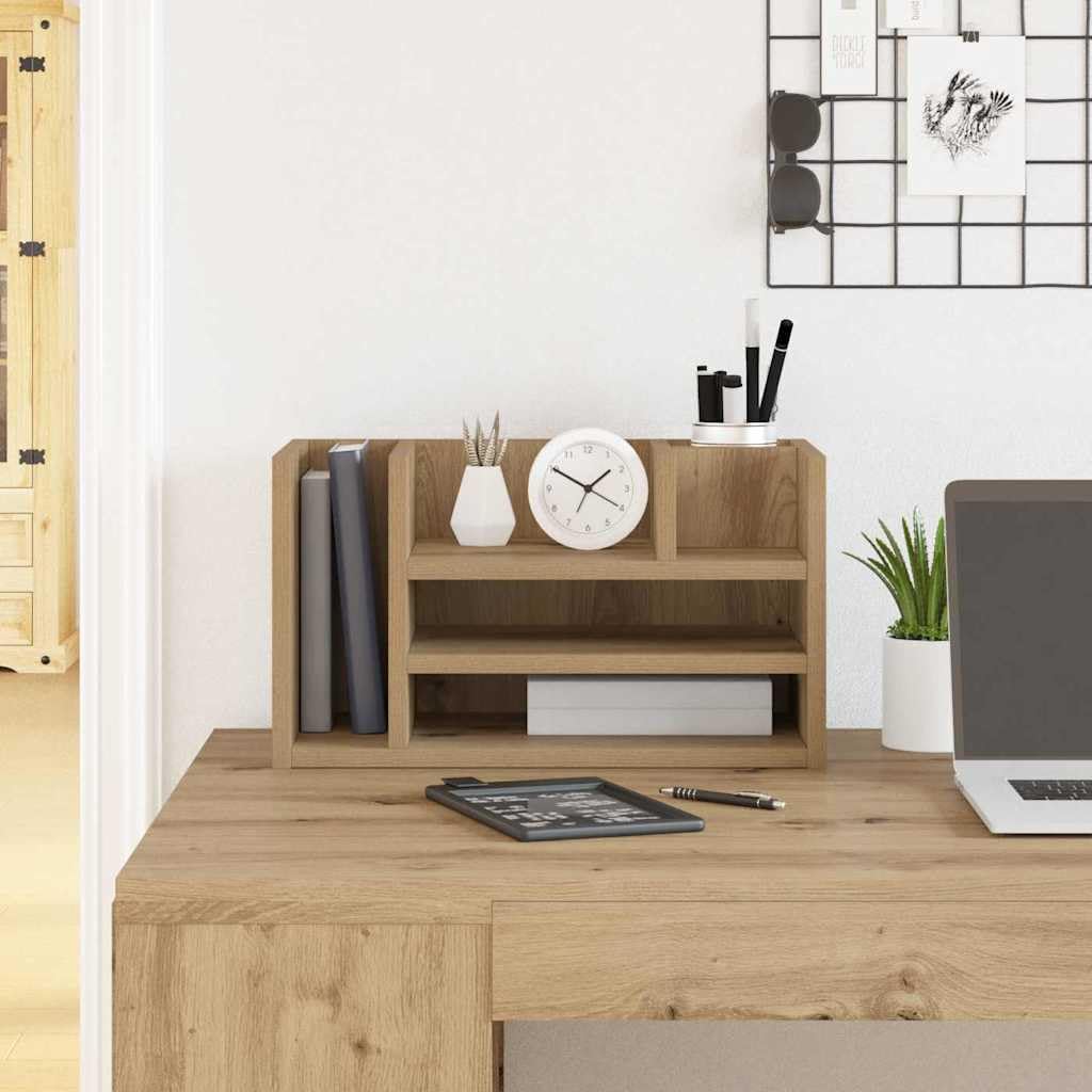 Organizer da scrivania nero effetto quercia in legno, 44,5 x 24 x 25 cm, ripiano per ufficio postazione di lavoro con scomparti, conservazione ordinata per documenti, documenti e documenti