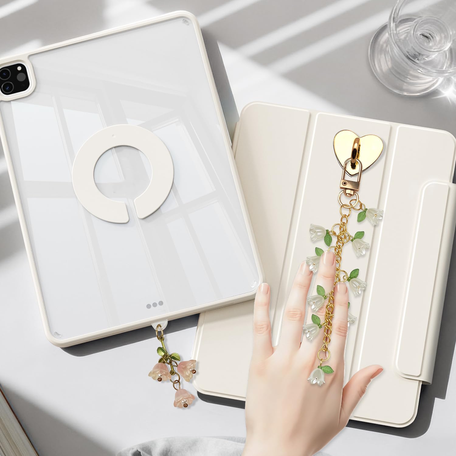 BATHRINS 5 PCS Kindle Charms Including Dust Plug Charm Type C/USB C, Cute Flower Chains Phone Charm with Heart Grip Holder, Compatible for Kindle Paperwhite/E-Reader/Phone - 4