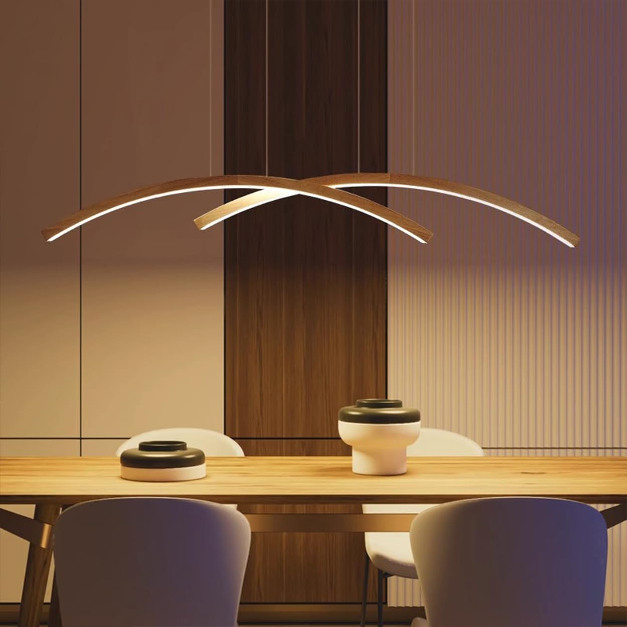 LED Pendant Lamp Dining Table Lamp Dining Room Lamps LED Pendant Lamp Dimmable Wood Pendant Lamp Living Room Kitchen Office Pendant Lamp Modern Chandelier with Remote Control (Wood, L120cm)