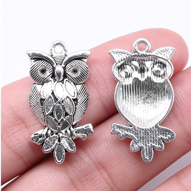 Opexicos 50Pcs Owl Charms Owl Pendants Antiqued Tibetan Silver Tone 15 x 27 mm - Image 3