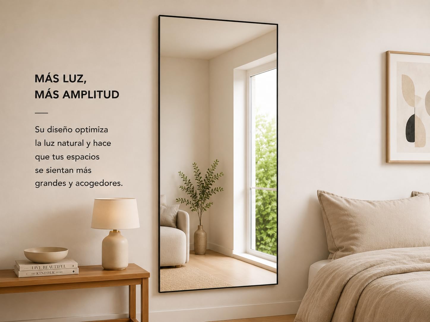 Miss Wood Espejo Rectangular de Pared Cuerpo Entero, Negro, Marco Fino de Metal, Grande Moderno, 180x100 cm / 180x80 cm