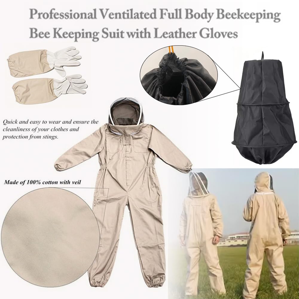 Imkeranzug,Proffessionelle Imkerkleidung Anzug,Ganzkörper-Imkerkleidung,mit Handschuhen,abnehmbarer und atmungsaktiver Kapuze,elastischen Bündchen Wird mit einem Sammelkäfig geliefert für Imker (XXL)