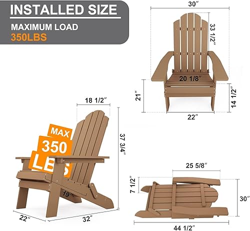 Miniatura 2 de MXIMU Juego de 2 sillas plegables Adirondack resistentes a la intemperie, fácil de montar, plástico HDPE al aire libre, sillas Adirondack modernas