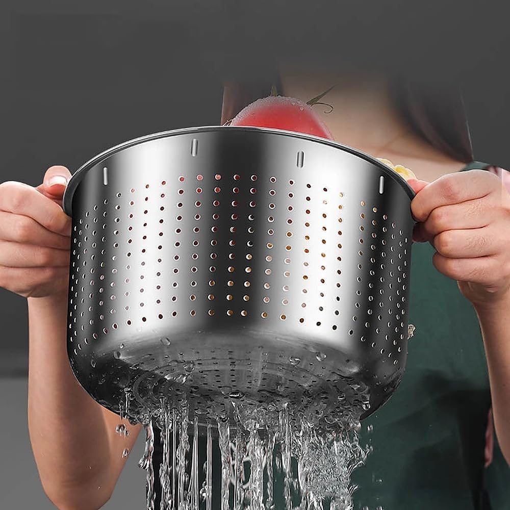 Centrifuga per insalata in acciaio inox, 6 l, rondella per frutta e verdura con rotazione rapida, coperchio in polipropilene per un'asciugatura efficiente della lattuga e uso in cucina