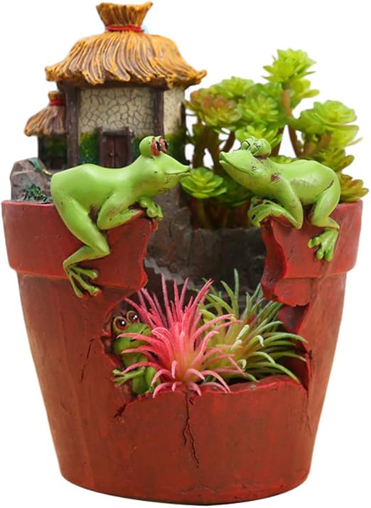 Amazon Gogos 多肉植物 ポット サボテン 鉢 寄せ植え フラワーポット Diyプランター容器 田園風景スタイル コテージ カエル クラフトデコレーション鉢植え 庭園飾り プレゼント 田園風 鉢