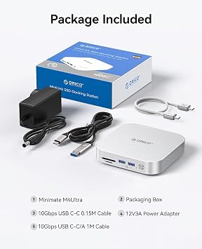 ORICO MiniMate 4TB External SSD Compatibility with Mac mini M4 2TB for 40Gbps (3200MB/s) Data Processing 2TB for 1000MB/s Backup Memory USB 3.0 (10Gbps) * 3 TF & SD 4.0 Power Switch M4Ultra