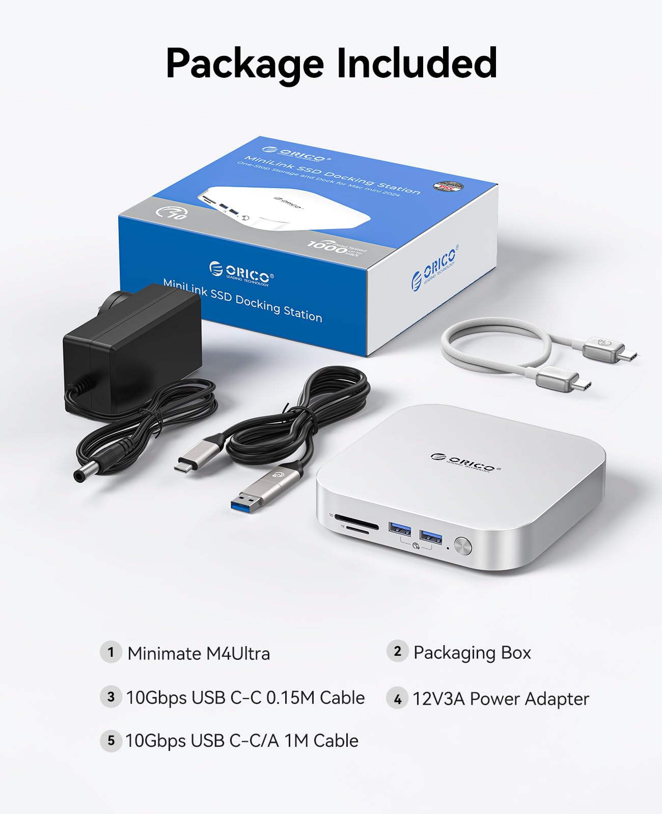 ORICO MiniMate 4TB Externe SSD Kompatibilität mit Mac mini M4, 2TB für 40Gbps(3200MB/s) Datenverarbeitung, 2TB für 1000MB/s Backup-Speicher, USB 3.0(10Gbps) * 3, TF & SD 4.0, Power Switch, M4Ultra