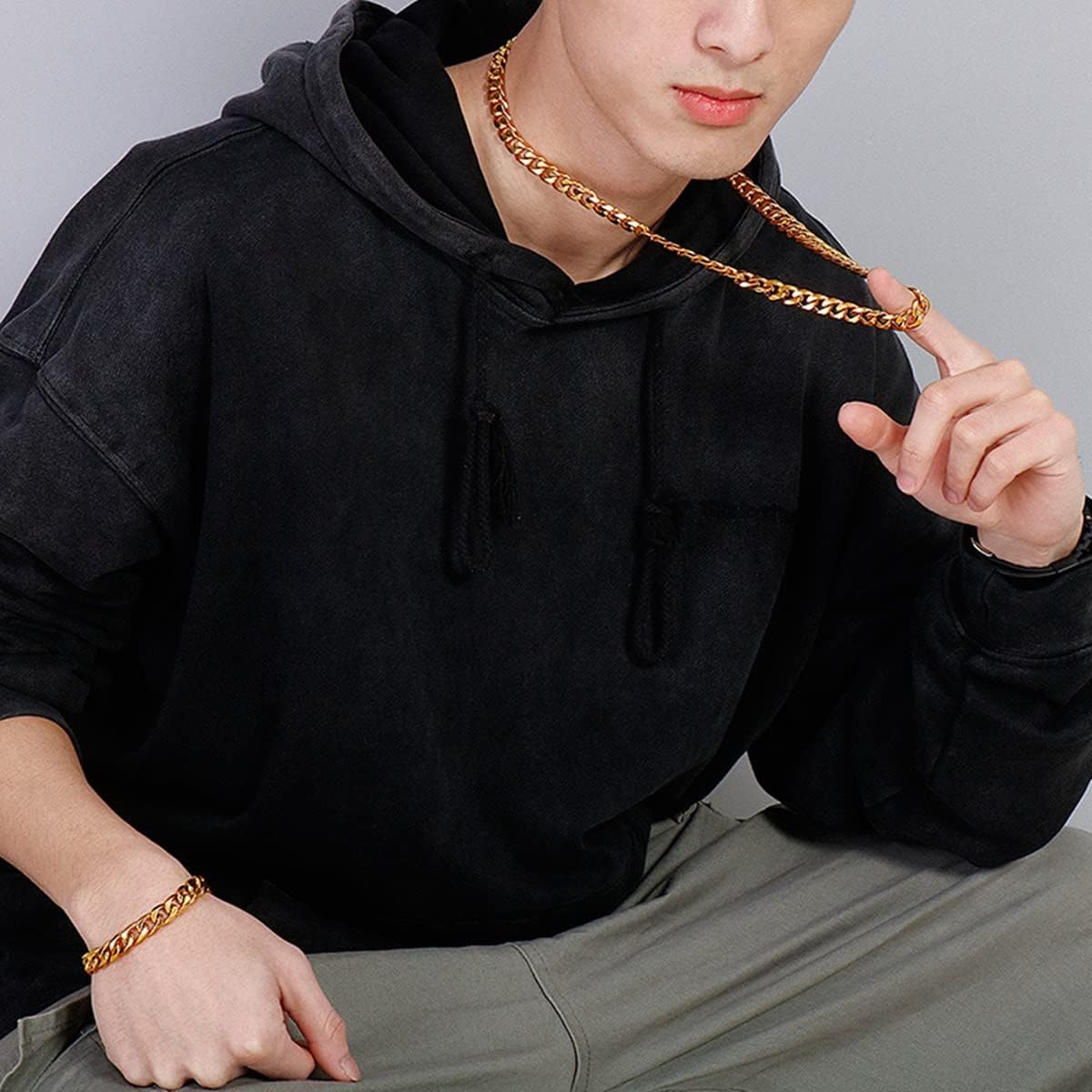Chunky Stainless Steel Chain Necklace for Men Women 10mm/16mm Curb Chain 66CM