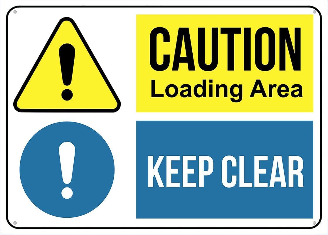 Caution Loading Area Keep Clear Rust Free Aluminum Tin Sign - Warning Decor with Pre-Drilled Holes for Indoor-Outdoor Warehouse Loading Dock, Delivery Zone - 8x12 Inch​