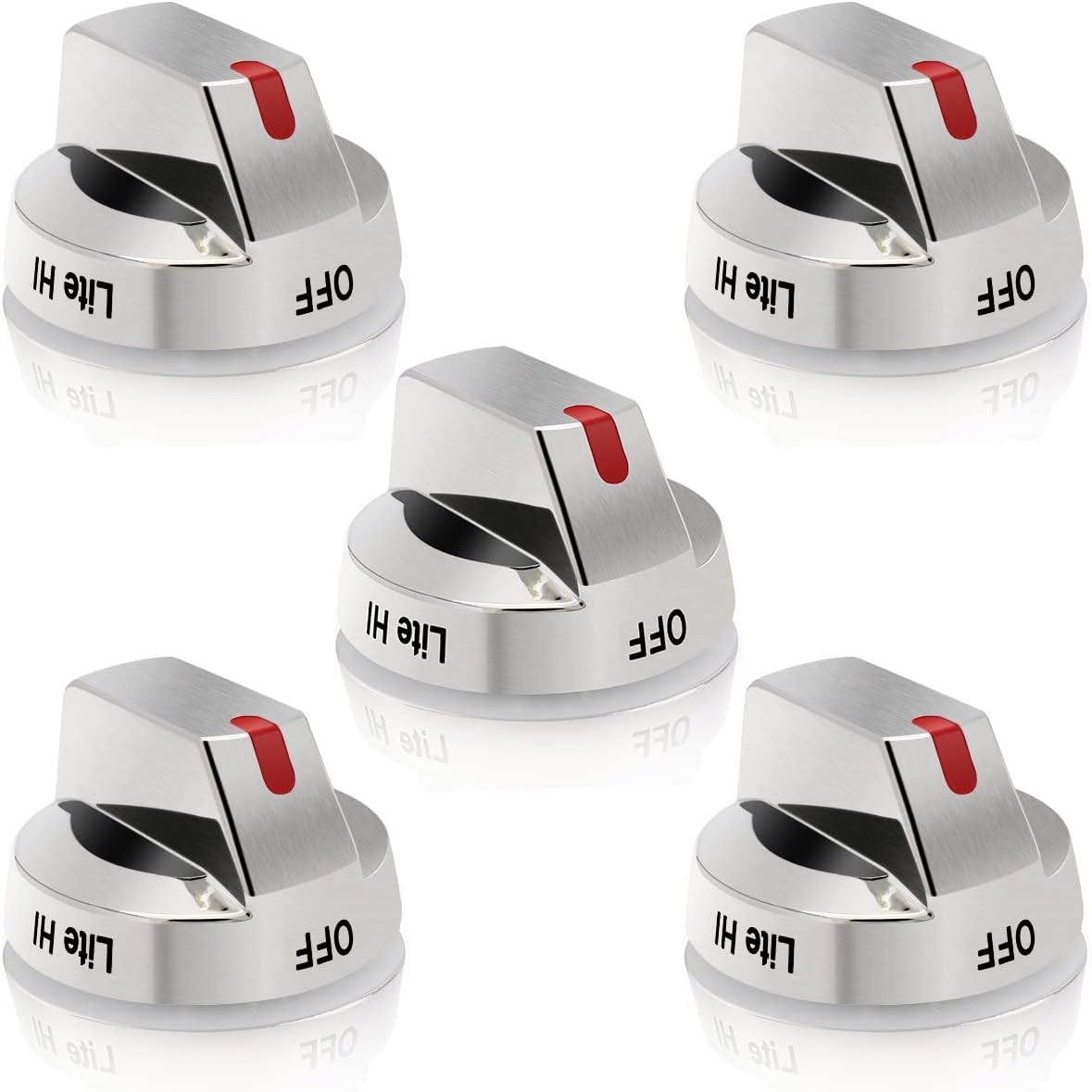 [Upgraded] DG64-00473A Stove Knobs Compatible with Samsung Gas Range/Oven/Stove, Sturdy Stainless Steel Reinforcement Ring, Top Burner Control Dial Knob Range Oven Replacement (5 Pack)