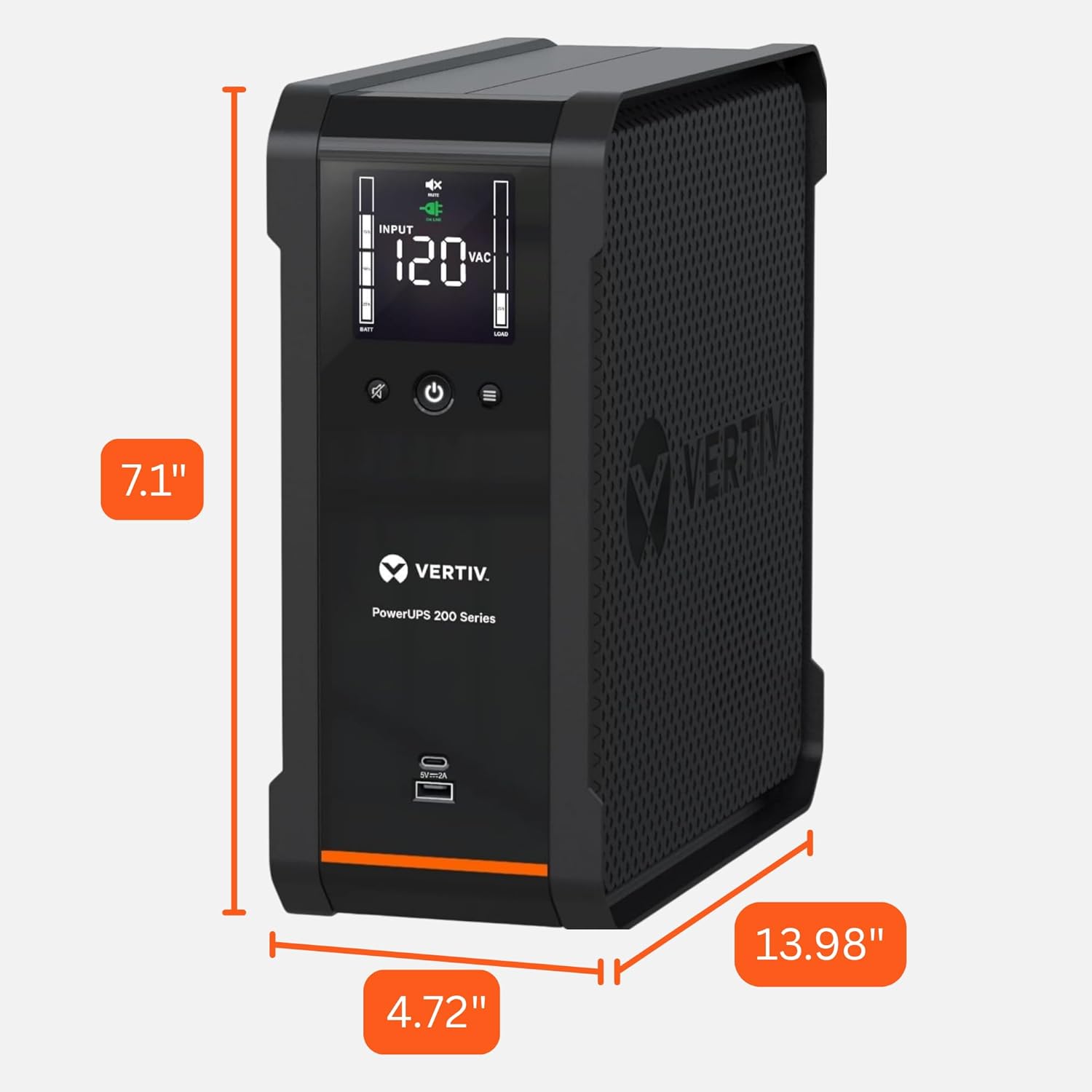 Vertiv Liebert PowerUPS 200, PSA6-850LVT, Line Interactive UPS 850VA/530W, Battery Backup & Surge Protector, AVR, 8 Outlets, USB C+A Charging, 3 Year Warranty