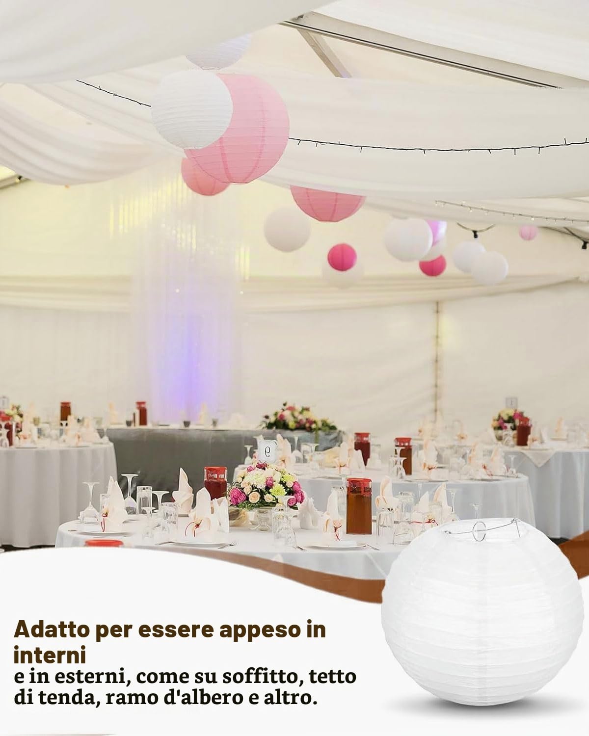 da 3 pezzi Set paralume, lanterna rotonda bianca, paralume lampadario, orologio di carta rotondo, paralume lampadario in tessuto piccolo da 25 cm, paralume rotondo bianco（25CM）