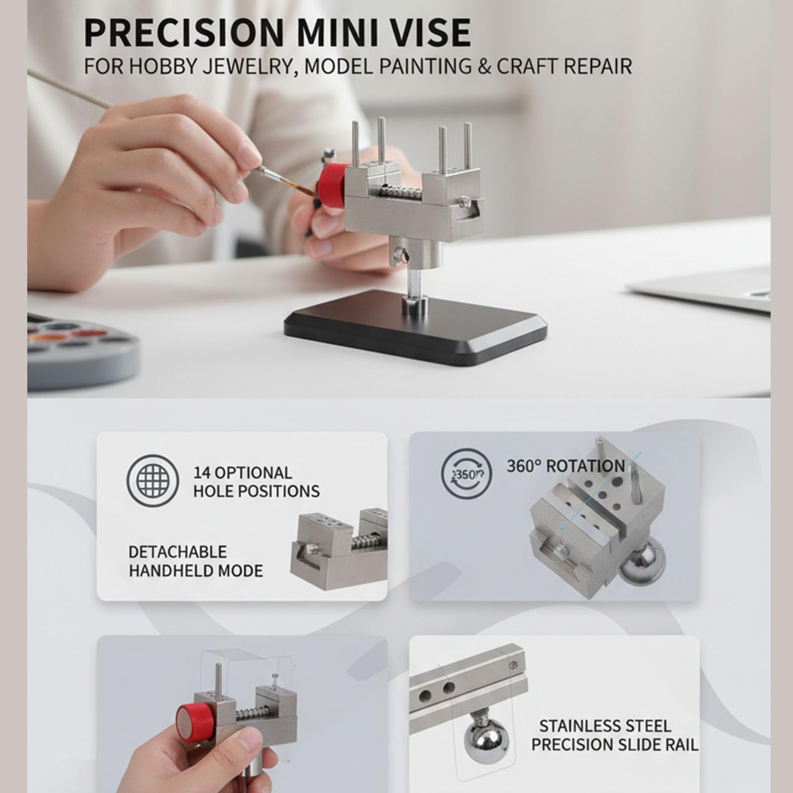 Morsetto da Tavolo Mini Morsetto, Morsa da Banco Piccola con Base, da Banco con Binario Scorrevole Rotante a 360 Gradi, Ideale per Fai da Te, Hobby, Artigianato, Gioielli, Orologi, Elettronica
